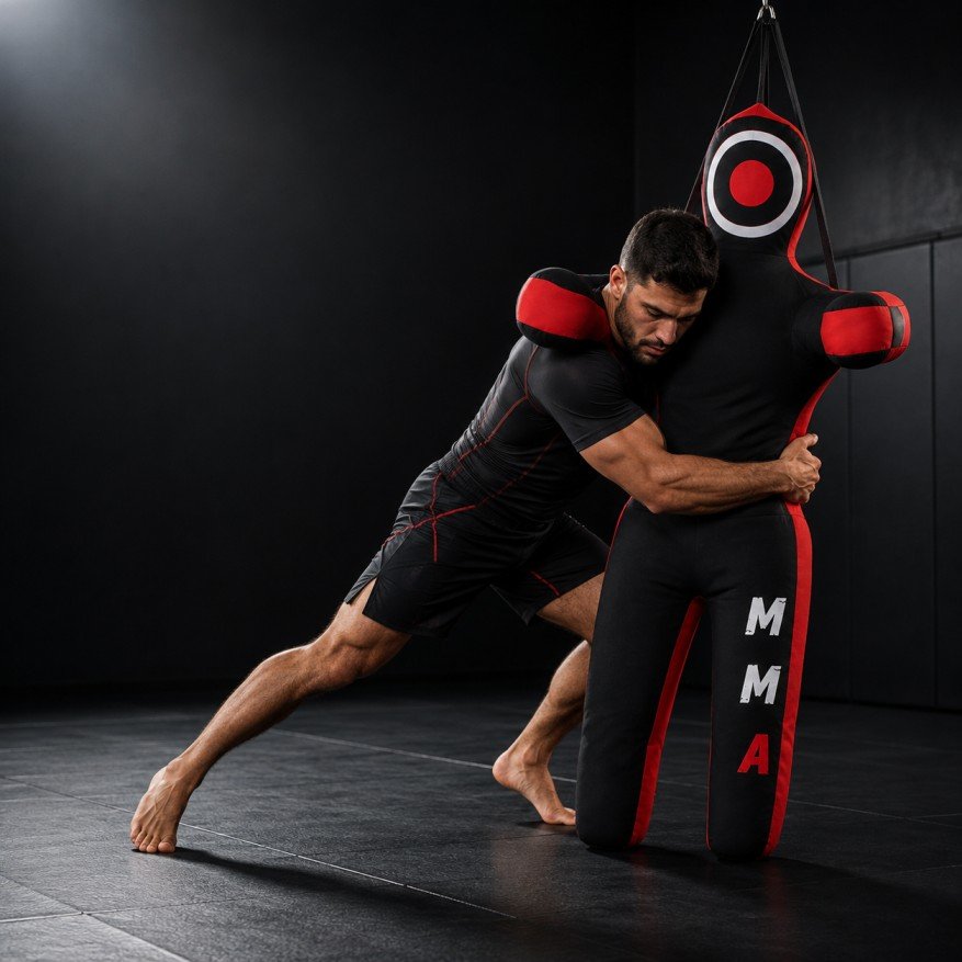 Home Gym Goals BJJ grappling dummy set up for solo training on a mat