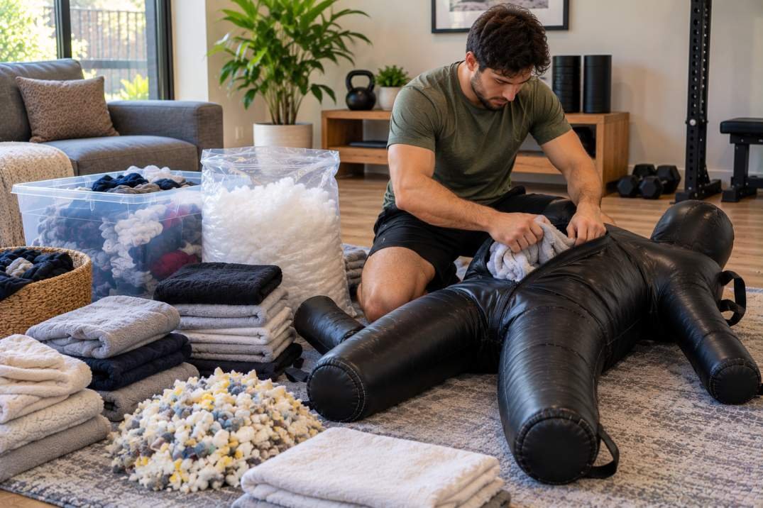 Stuffing a grappling dummy at home with filler materials