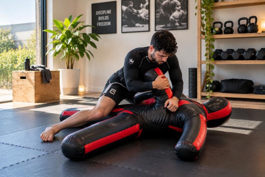Sunlit Brazilian Jiu Jitsu training session on home mats
