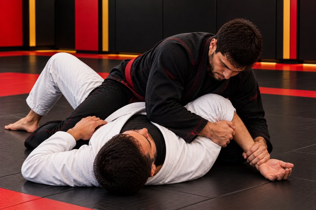 BJJ Americana training from side control on grappling mats