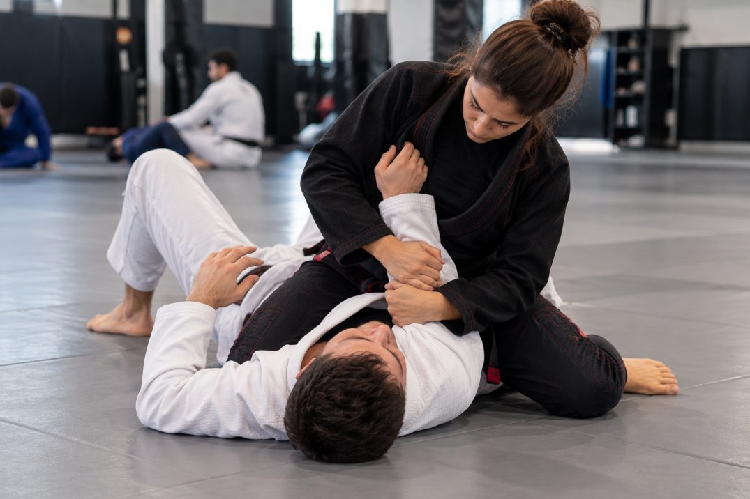 BJJ armbar positional concept showing arm control and hip alignment on the mat