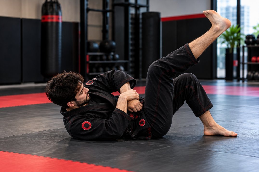Solo BJJ armbar movement drill on a home mat